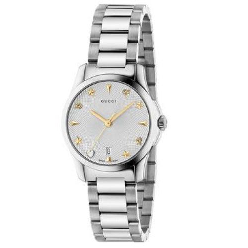 Gucci YA126572A Ladies G-Timeless Silver White Steel 28mm Swiss Watch