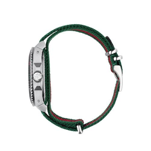 Gucci YA136209 Men’s Dive Black Green Stripe Fabric 45mm Swiss Watch - Watches