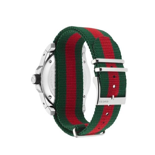 Gucci YA136209 Men s Dive Black Green Stripe Fabric 45mm Swiss Watch