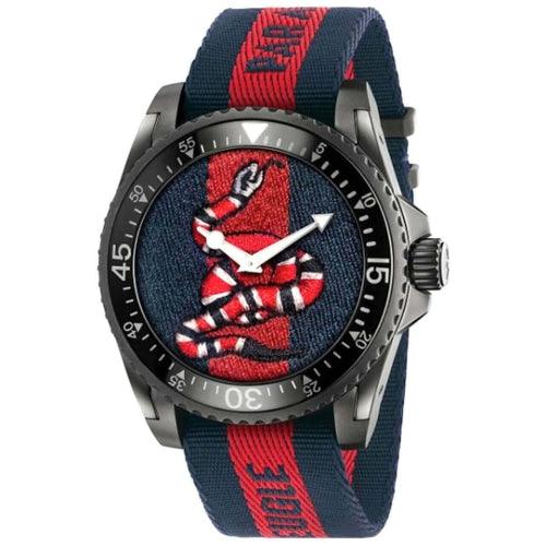 Gucci Watch Dive Black Stripe Blue Snake YA136214 - Watches & Crystals