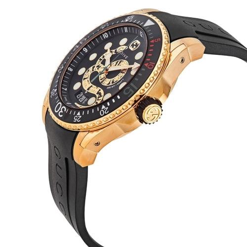 Gucci YA136219 Men’s Dive Snake Gold / Black Rubber 45mm Swiss Watch - Watches