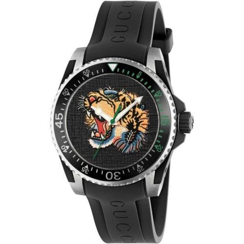 Gucci YA136318 Men’s Dive Tiger Motif Black Rubber Swiss Watch