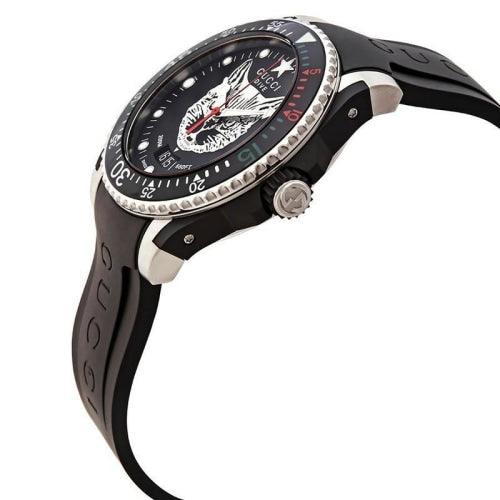Gucci YA136320 Men’s Dive Feline Motif Black Rubber Swiss Watch