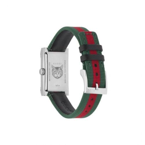 Gucci YA147404 Ladies G-Frame Green/Red Stripe Fabric Swiss Watch