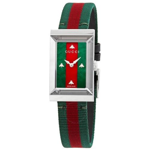 Gucci YA147404 Ladies G-Frame Green/Red Stripe Fabric Swiss Watch