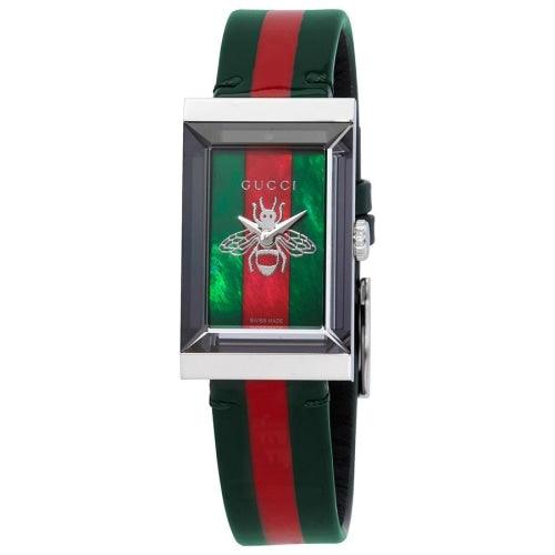 Gucci YA147408 Ladies G-Frame Bee Motif Stripe Leather Swiss Watch