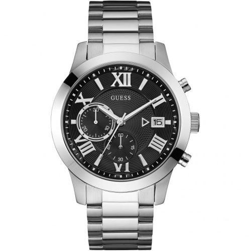 Guess Atlas Men’s Silver / Black Chronograph Watch W0668G3 - Watches