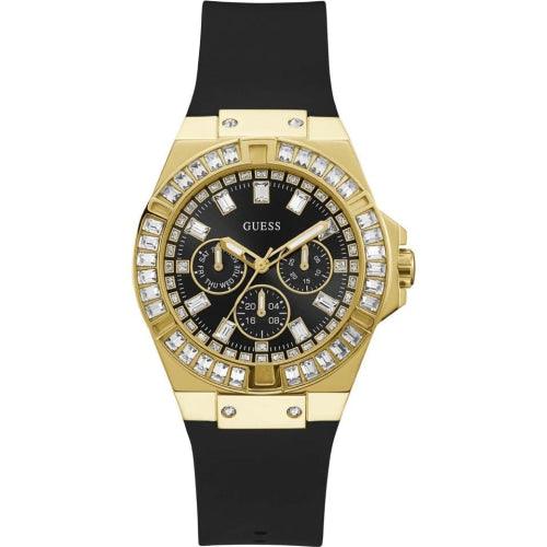 Guess Venus Ladies Black Gold Silicone Watch GW0118L1 - Watches