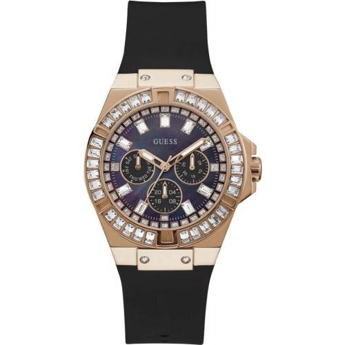 Guess Venus Ladies Black Rose Gold Silicone Watch GW0118L2 - Watches