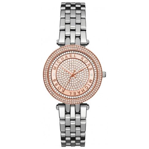 Michael Kors MK3446 Ladies Mini Darci Silver/Rose Gold Stainless Steel Crystal Watch - WATCHES