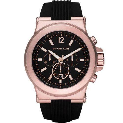 Michael Kors MK8184 Men’s Dylan Rose Gold/Black Rubber Chronograph Watch - WATCHES