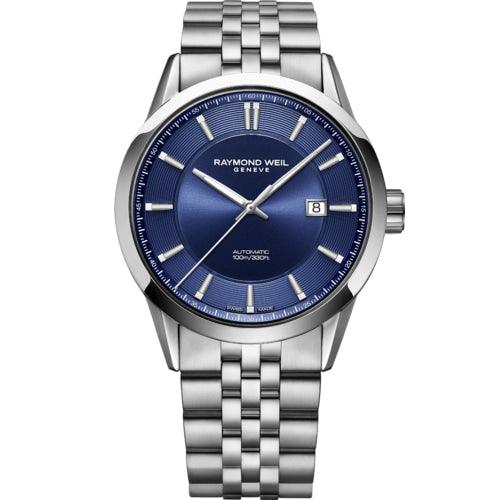 Raymond Weil Freelancer Men’s Silver/Blue 26-Jewel Automatic Swiss Watch 2731-ST-50001 - Watches