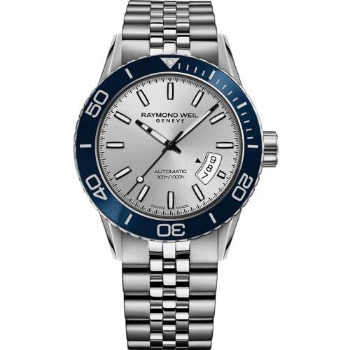 Raymond Weil Freelancer Men’s Silver/Blue Diver Automatic 38hr Swiss Watch - Watches