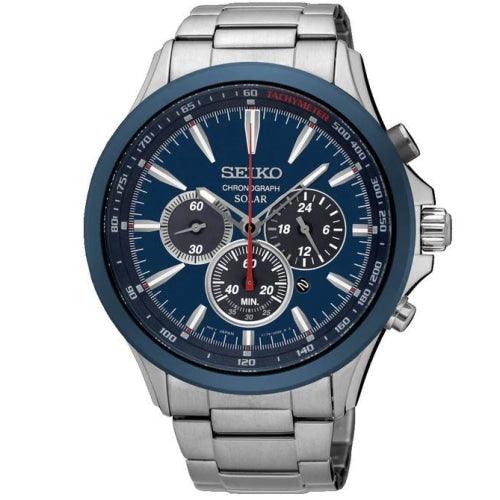 Seiko SSC495P1 Men’s Solar Power Silver/Blue Chronograph Watch
