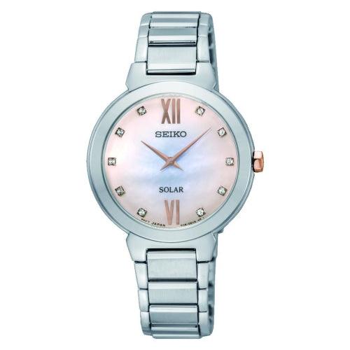 Seiko SUP381P1 Ladies Solar Mother of Pearl Crystal Watch