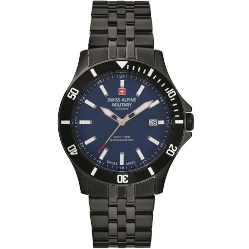 Swiss Alpine Military 7022.1175 Men’s Diver Black/Blue Stainless Swiss Watch - WATCHES