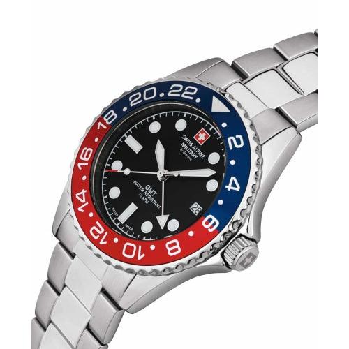 Swiss Alpine Military 7052.1131 Mens GMT Diver Silver/Black Pepsi Bezel Swiss Watch - Watches