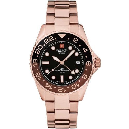 Swiss Alpine Military 7052.1164 Men’s GMT Diver Rose Gold/Black Swiss Watch - WATCHES