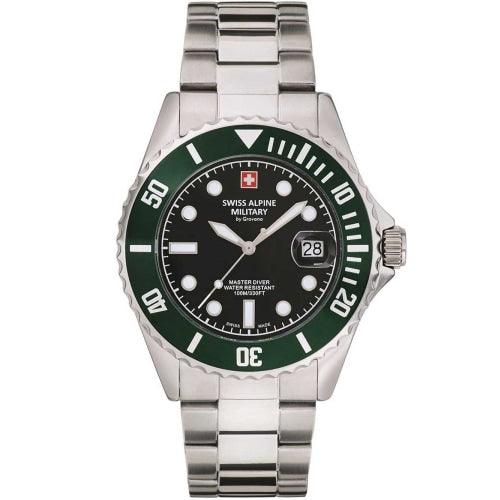 Swiss Alpine Military 7053.1133 Men’s Diver Silver/Green Swiss Watch - Watches