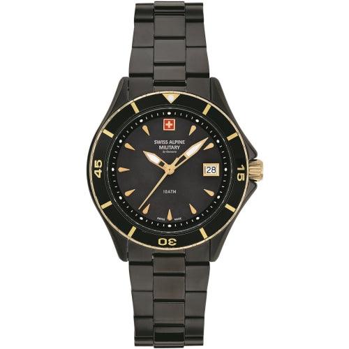 Swiss Alpine Military 7740.1184 Men’s Diver Black/Gold Stainless Swiss Watch - WATCHES