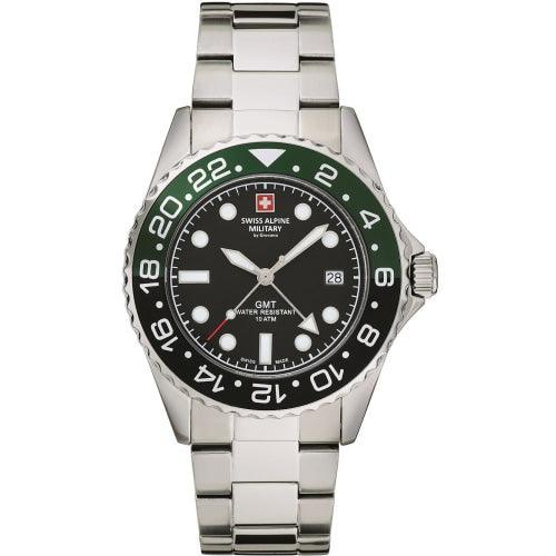 Swiss Alpine Military 7052.1138 Men’s GMT Diver Silver/Green Swiss Watch - Watches