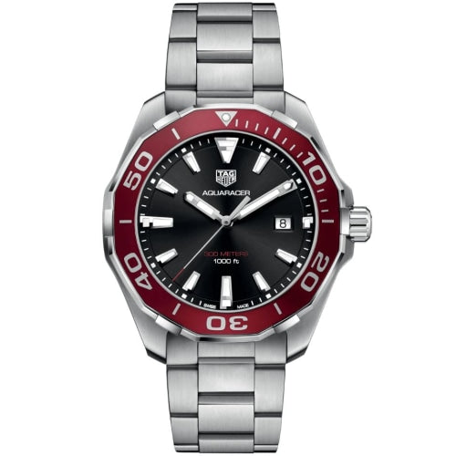 TAG Heuer Aquaracer Men’s Silver / Black Dial 43mm Watch WAY101B.BA0746 - Watches