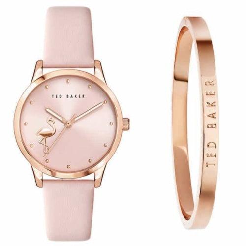 Ted Baker Fitzrovia Flamingo Ladies Pink Leather Watch & Bangle Set TWG0250009I - Watches