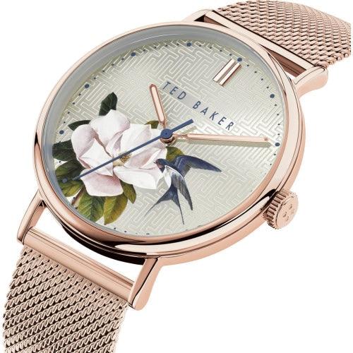 Ted Baker Phylipa Ladies Rose Gold Floral Mesh Watch BKPPFF901UO