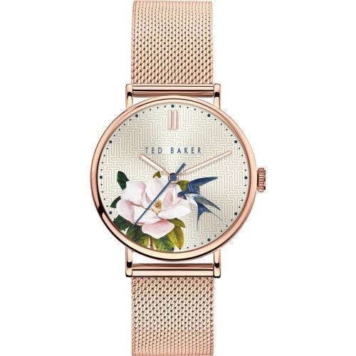 Ted Baker Phylipa Ladies Rose Gold Floral Mesh Watch BKPPFF901UO