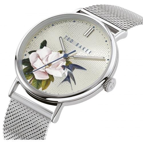 Ted Baker Phylipa Ladies Silver Floral Mesh Watch BKPPFF902UO