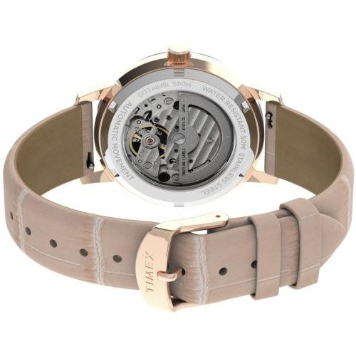Timex Automatic Ladies Pink Leather 38mm Watch TW2T87700 - Watches
