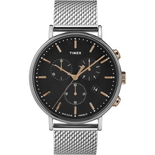 Timex Fairfield Men’s Silver / Black Mesh Chronograph 41mm Watch TW2T11400 - Watches