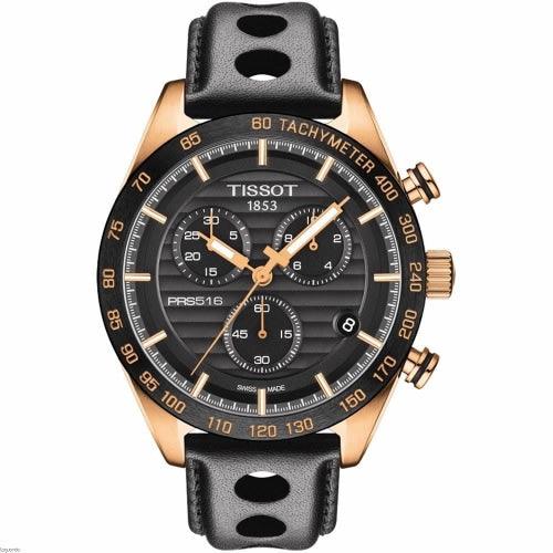 Tissot PRS516 Men’s Rose Gold / Black Leather Chronograph Watch T100.417.36.051.00 - Watches