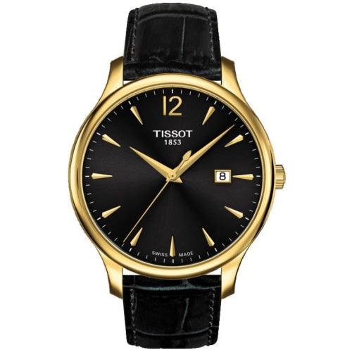 Tissot Traditional Men’s Gold/Black Leather Strap Swiss Watch T0636103605700 - WATCHES