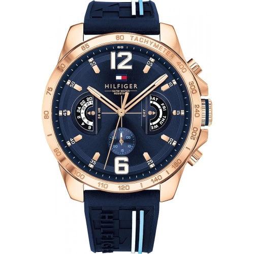 Tommy Hilfiger Men's Watch Chronograph Decker Blue Rose Gold 1791474 - Watches & Crystals