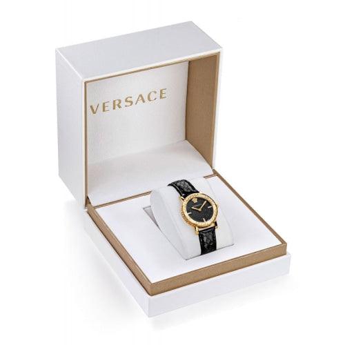 Versace Greca Glass Ladies Gold 32mm Leather Watch VEU300221 - Watches