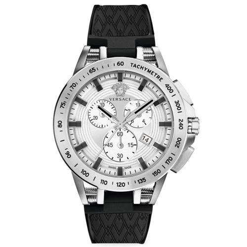 Versace VE3E00121 Men’s Sport Tech Silver/Black Rubber Chronograph Swiss Watch - Watches