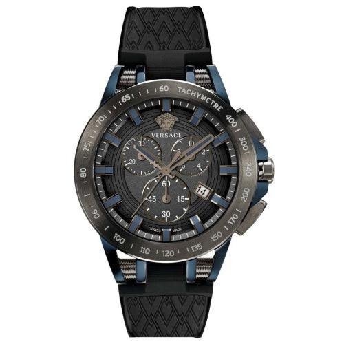 Versace VE3E00221 Men’s Sport Tech Black/Blue Rubber Chronograph Swiss Watch - Watches