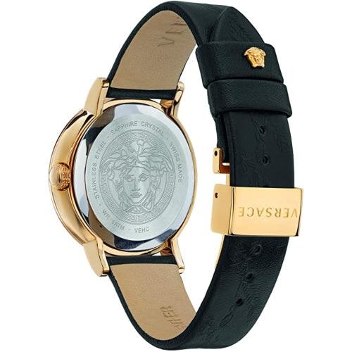 Versace VEHC001/19 Ladies Virtus Gold & Black Leather Swiss Watch