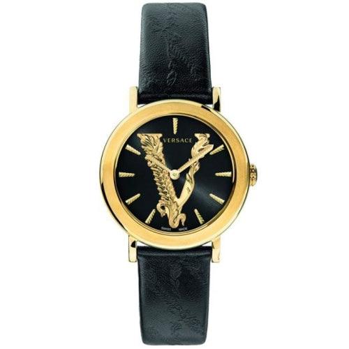 Versace VEHC001/19 Ladies Virtus Gold & Black Leather Swiss Watch