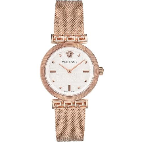 Versace VELW00620 Ladies Meander Rose Gold/Silver Stainless Mesh Swiss Watch - Watches