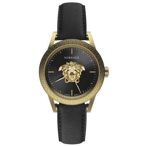 Versace VERD01320 Men’s Palazzo Black/Gold Leather ’Medusa’ Swiss Watch - Watches