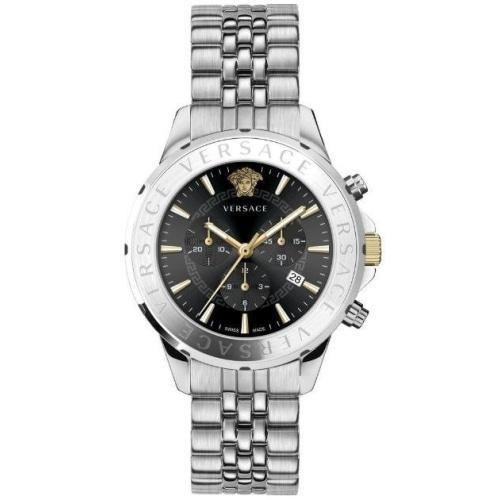 Versace VEV600419 Mens Signature Silver & Black Chronograph Swiss Watch