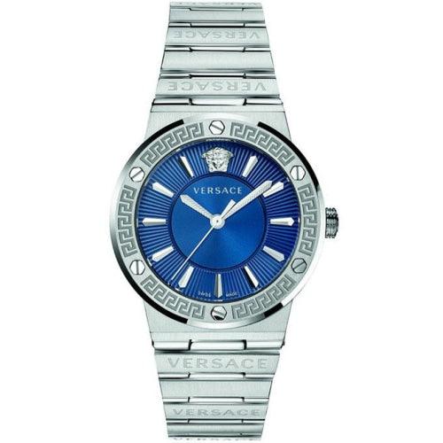 Versace VEVH00520 Men’s Greca Logo Silver/Blue Stainless Swiss Watch - WATCHES