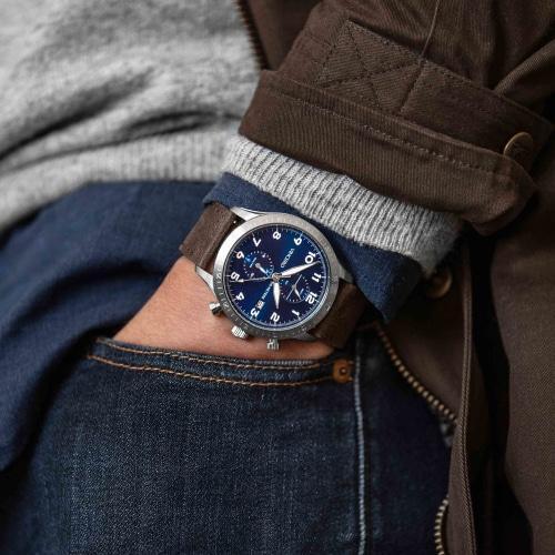 Altitude Mens Brown Italian Leather Blue Dial Luminous Chronograph Watch