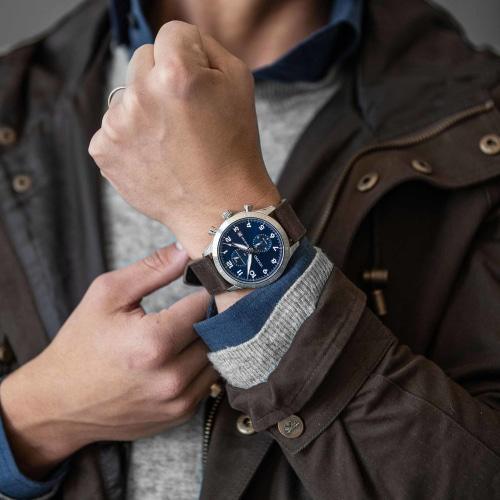 Altitude Mens Brown Italian Leather Blue Dial Luminous Chronograph Watch