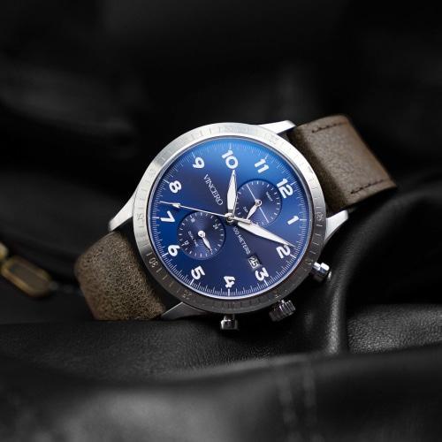 Altitude Mens Brown Italian Leather Blue Dial Luminous Chronograph Watch