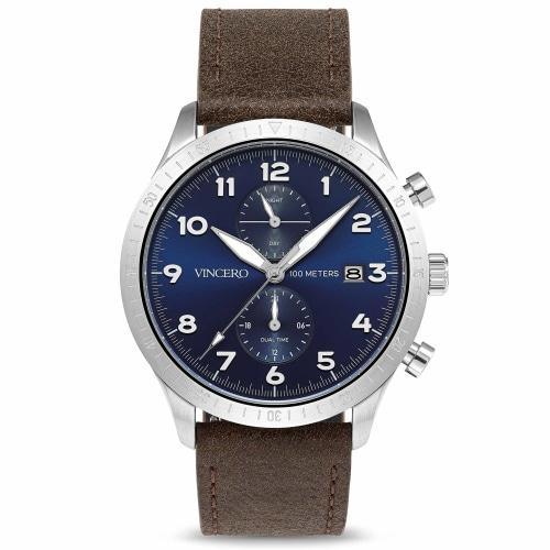 Altitude Mens Brown Italian Leather Blue Dial Luminous Chronograph Watch