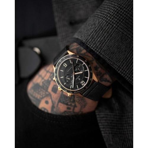Vincero Apex Men’s Black/Rose-Gold Italian Leather Chronograph Watch