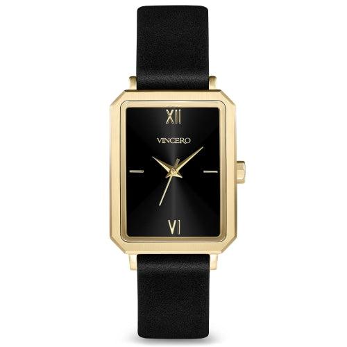 Vincero Ava Ladies Jet Black/Gold Leather Watch - WATCHES